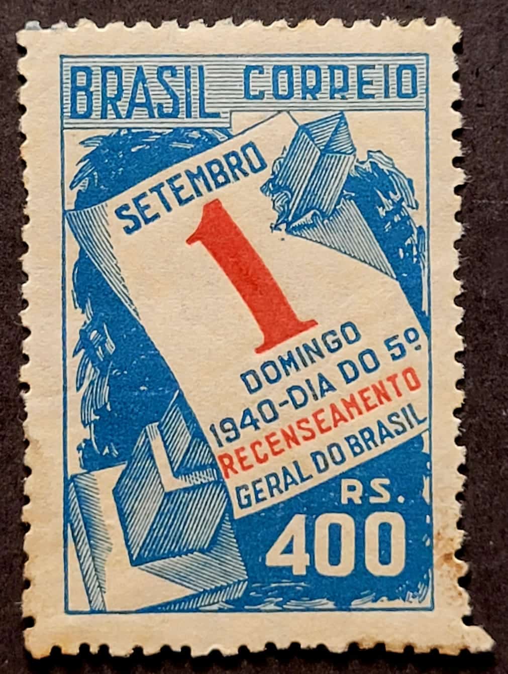 | Casa do Colecionador Comemorativos - RHM C0159 (Novo com Goma) 400 Réis - 5º Recenseamento Geral do Brasil - 14/01/1941