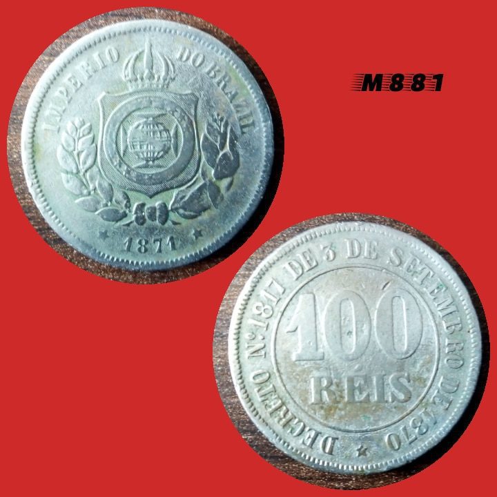 Moeda 100 Réis - CuproNíquel - 10g - 27mm - 1871 - M881