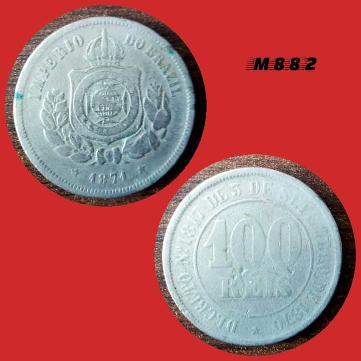 Moeda 100 Réis - CuproNíquel - 10g - 27mm - 1871 - M882