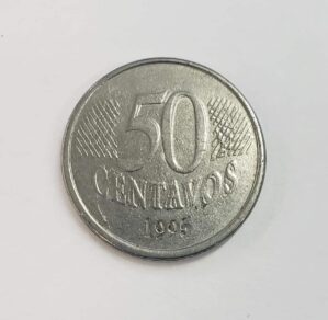Moeda anomala 50 centavos 1995 cunhagem duplicada 