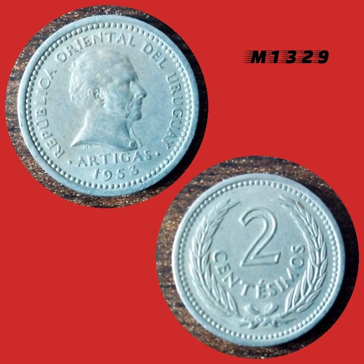| Casa do Colecionador Moeda Uruguai - 2 centésimos - CuproNíquel - 2,5g - 17mm - 1953 - M1329