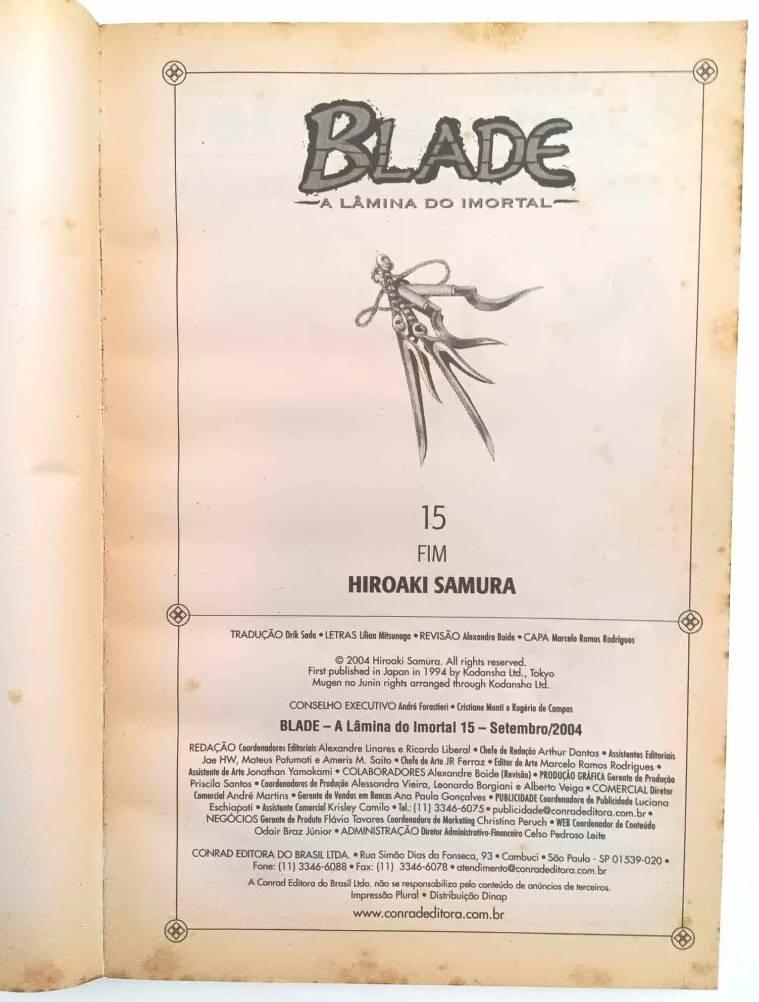 | Casa do Colecionador Blade: A Lâmina do Imortal nº15, Conrad-2004. HQ/Gibi/Mangá