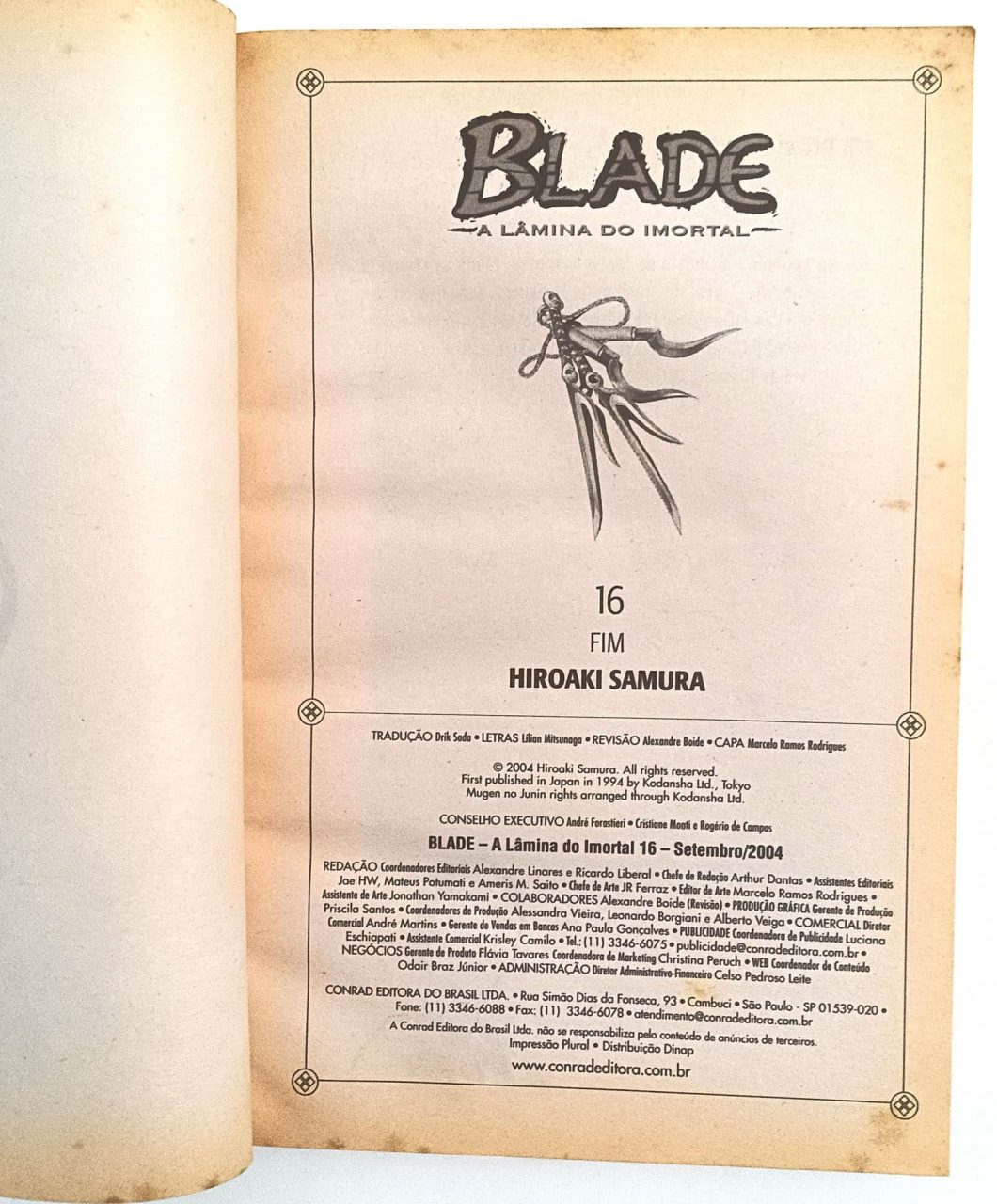 | Casa do Colecionador Blade: A Lâmina do Imortal nº16, Conrad-2004. HQ/Gibi/Mangá