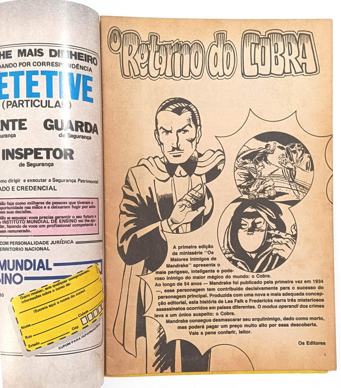 | Casa do Colecionador Mandrake: Os grandes inimigos do Mandrake nº 1, Globo-1989. HQ/Gibi