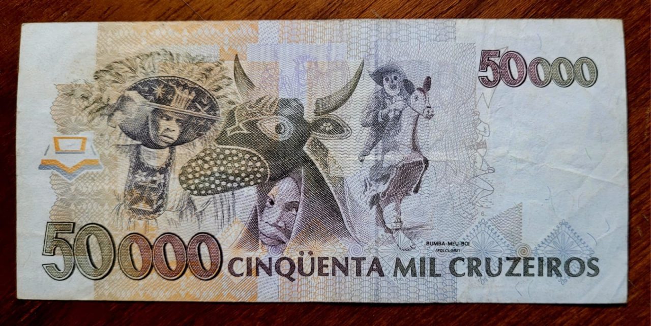 | Casa do Colecionador 50.000 (Cinquenta Mil Cruzeiros) com Carimbo de 50 Cruzeiros Reais - Cédula C234 MBC (Ano 1993)