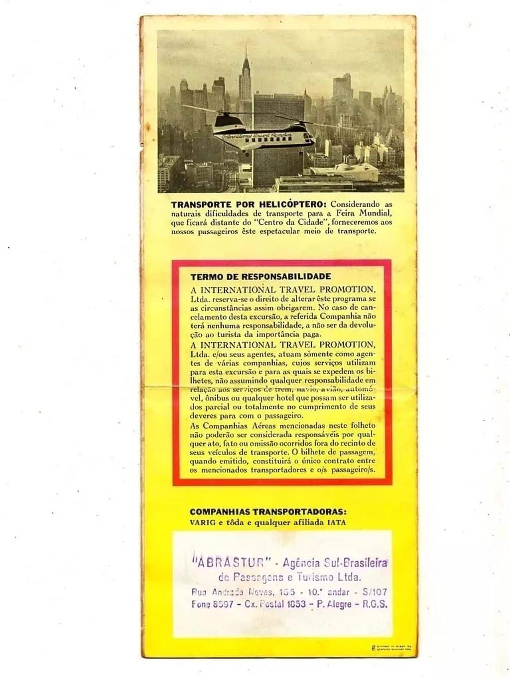 | Casa do Colecionador Folder Varig Feira Mundial De Nova York 1964 1965