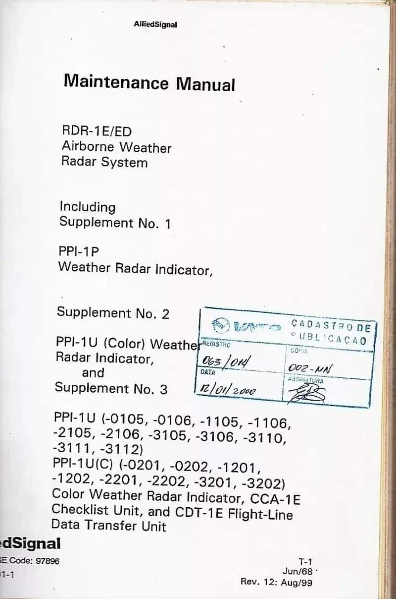 | Casa do Colecionador Memorabilia Vasp Manual Radar Metereologico - 1968 - 1999 - Aviação