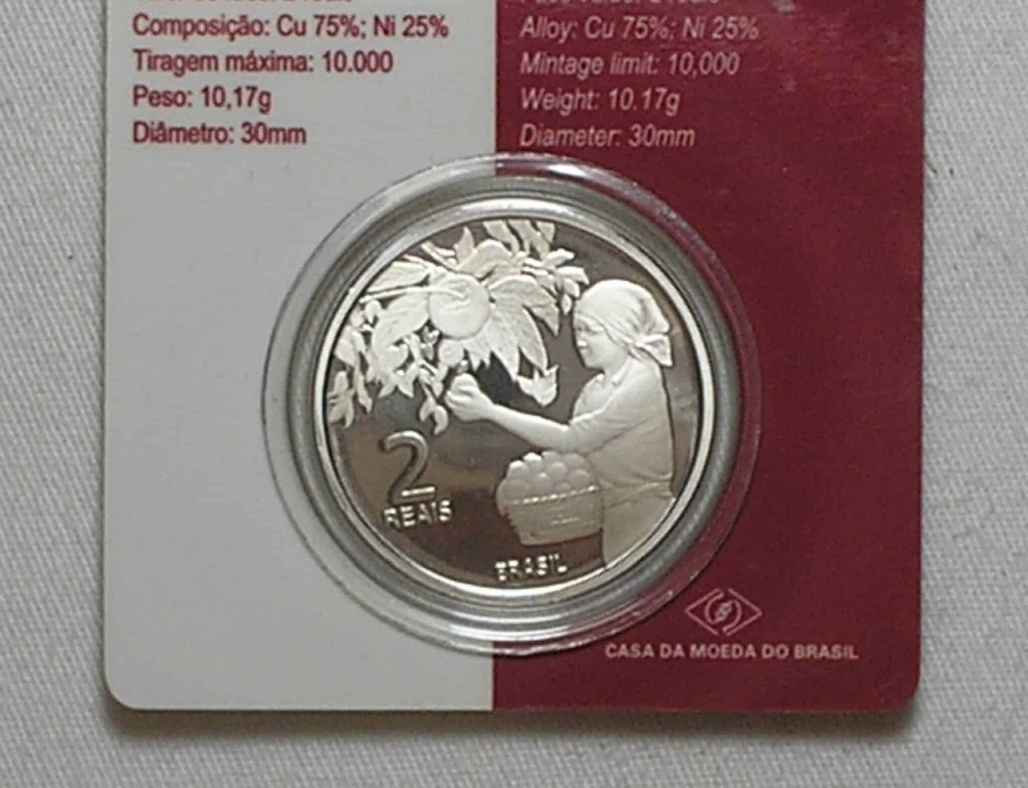 | Casa do Colecionador Moeda 2 Reais - 2008.. "Comemorativa aos 100 anos de Imigração Japonesa no Brasil" / Cartela Original do Banco Central do Brasil / Flor de cunho / Escassa