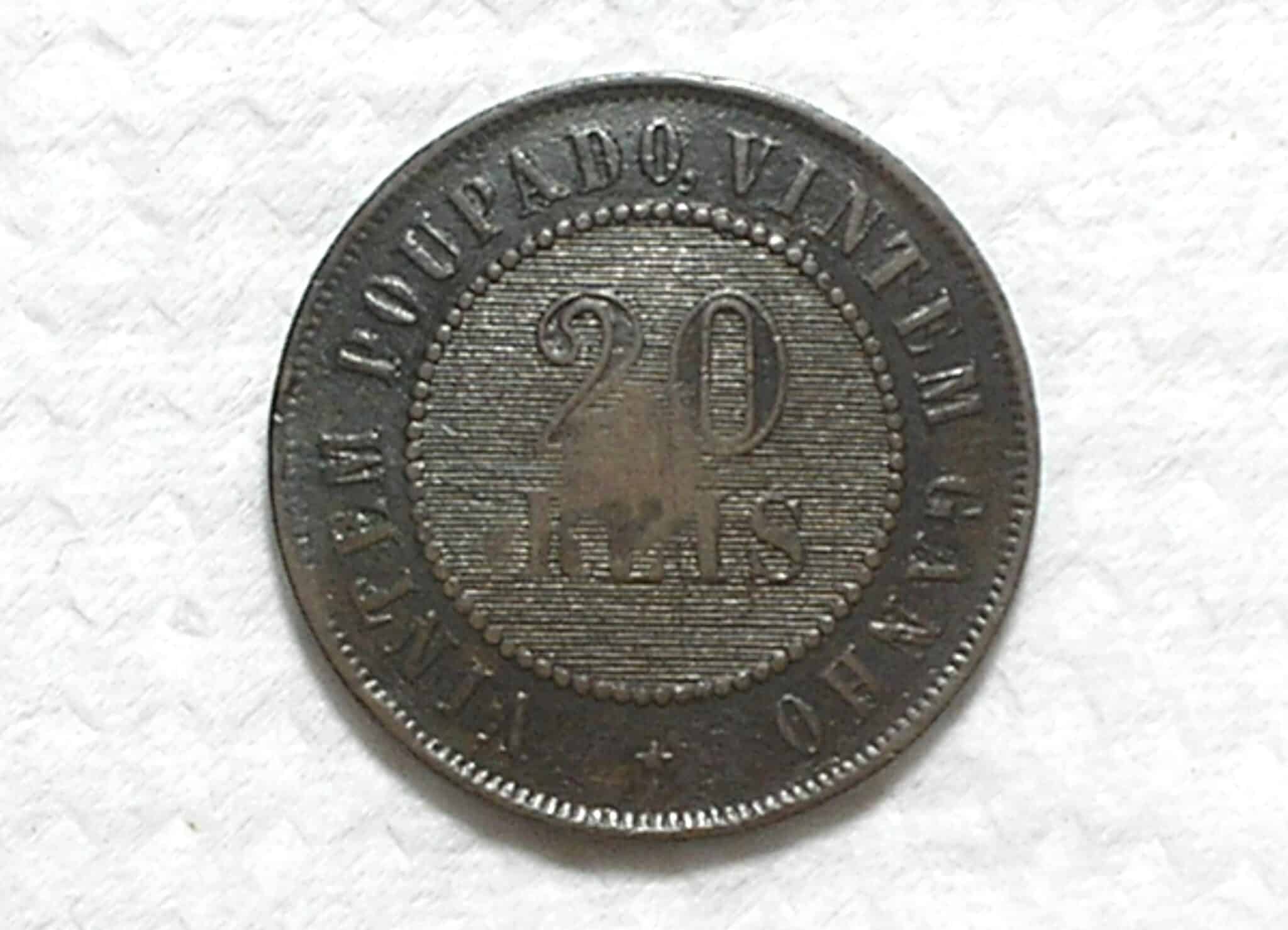 | Casa do Colecionador Reverso Invertido) 20 Réis - 1894 / Escassa / - Mbc/S - Bronze / box52