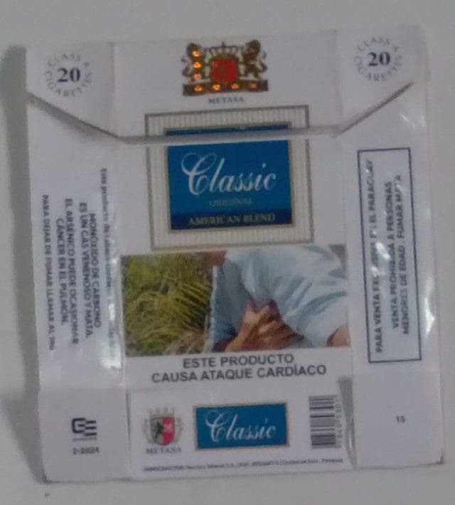 | Casa do Colecionador Box vazio cigarros Classic original. Metasa Paraguai. Ataque cardíaco.