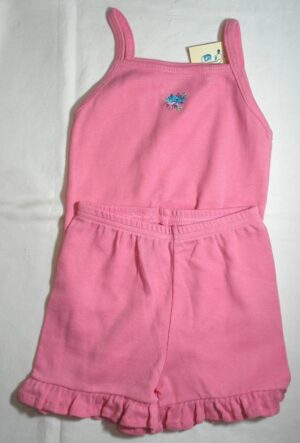 Conjunto Body com shortinho na cor rosa em malha algodão e poliéster com detalhes em bordado veste de 2 a 9 meses