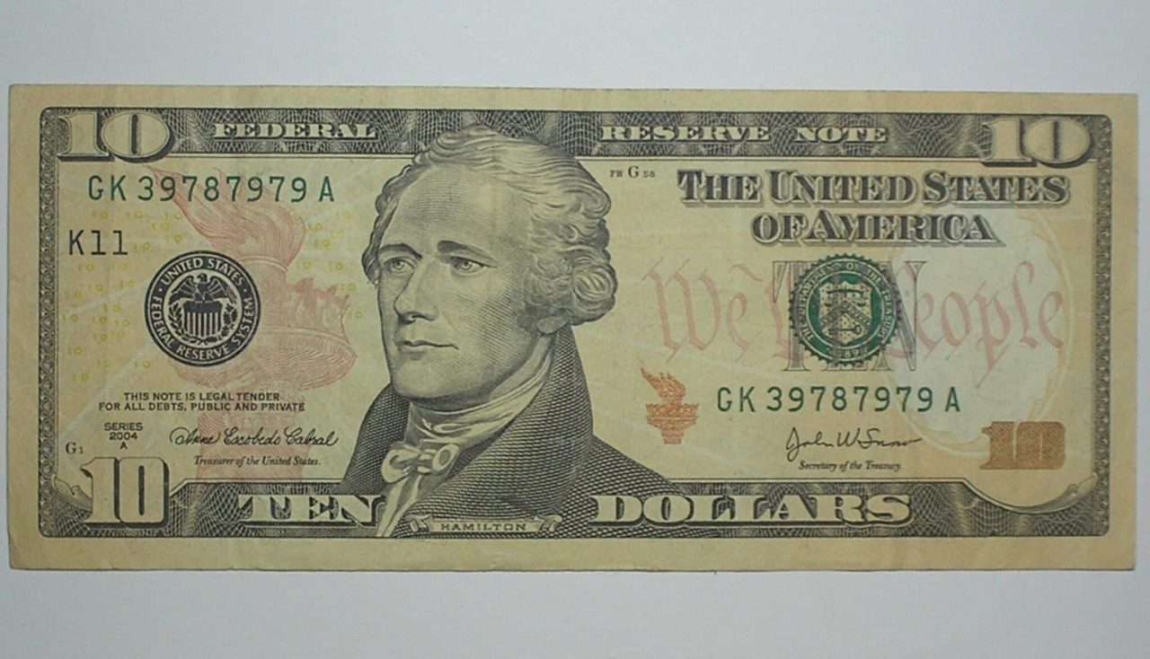 Estados Unidos / 10 Dollars - 2004-a - k11 - Selo verde - Hamilton / Cédula antiga