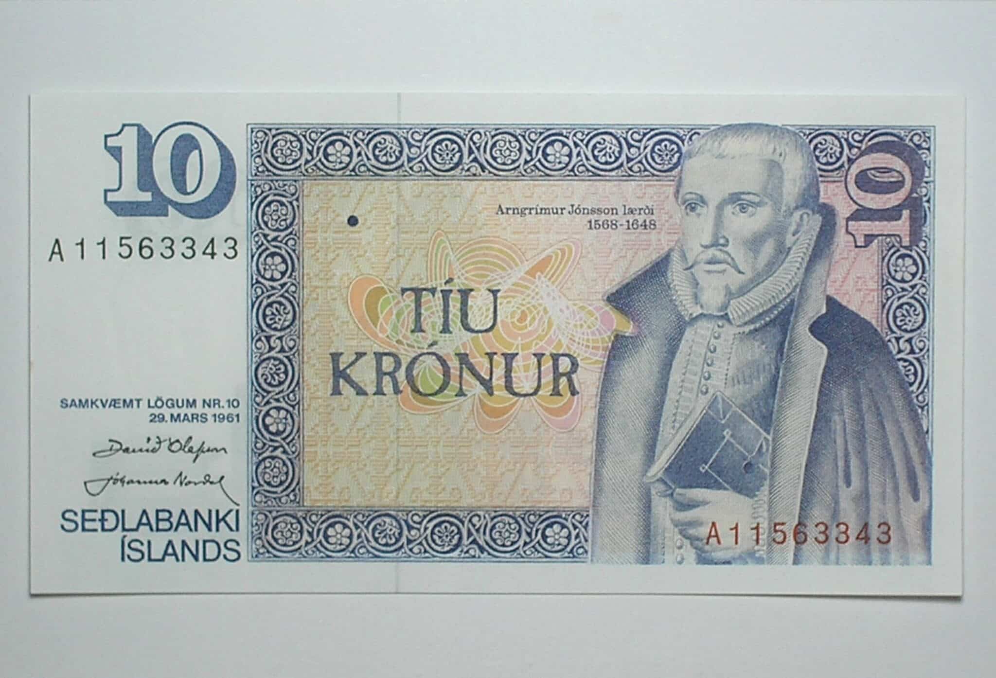 | Casa do Colecionador Icelandia Cedula Estrangeira 10 Kronur 1961 Comemorativa A Jonsson Laeroi Flor De Estampa 2