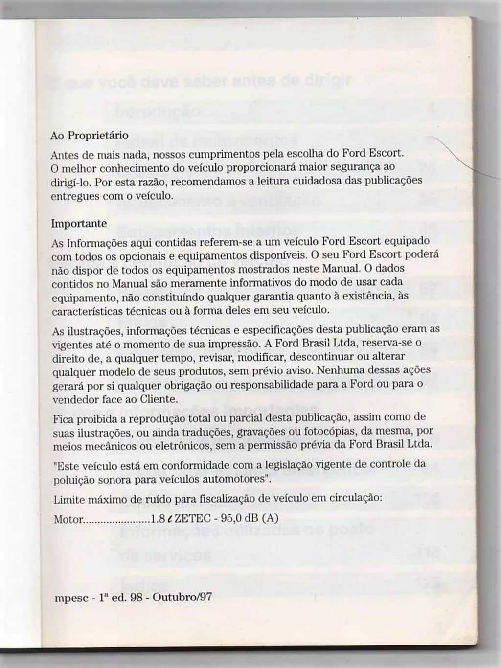 | Casa do Colecionador Manual Do Proprietario Ford Escort - 1997 1998