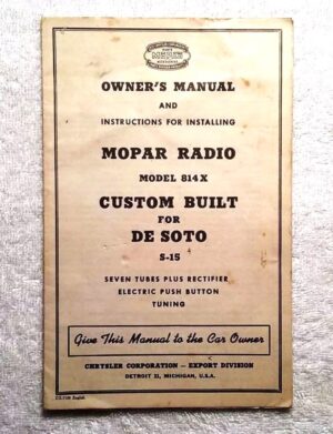 Manual Do Proprietario Mopar Radio 814x Do Desoto S-15 - Anos 50