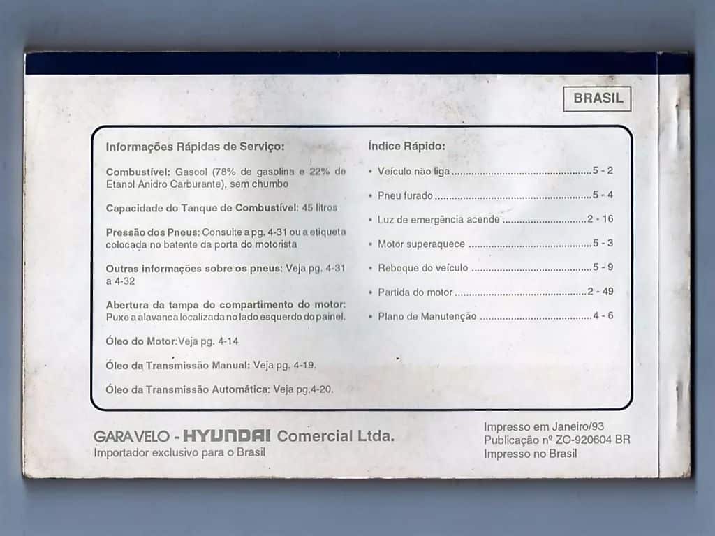 | Casa do Colecionador Manual Proprietario Hyundai Excel - 1993
