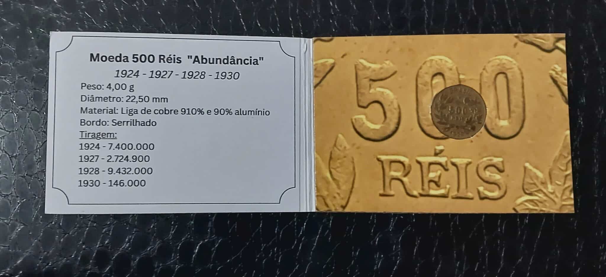 | Casa do Colecionador Moedas do mundo Encarte com moeda de 500 Réis Sku 551