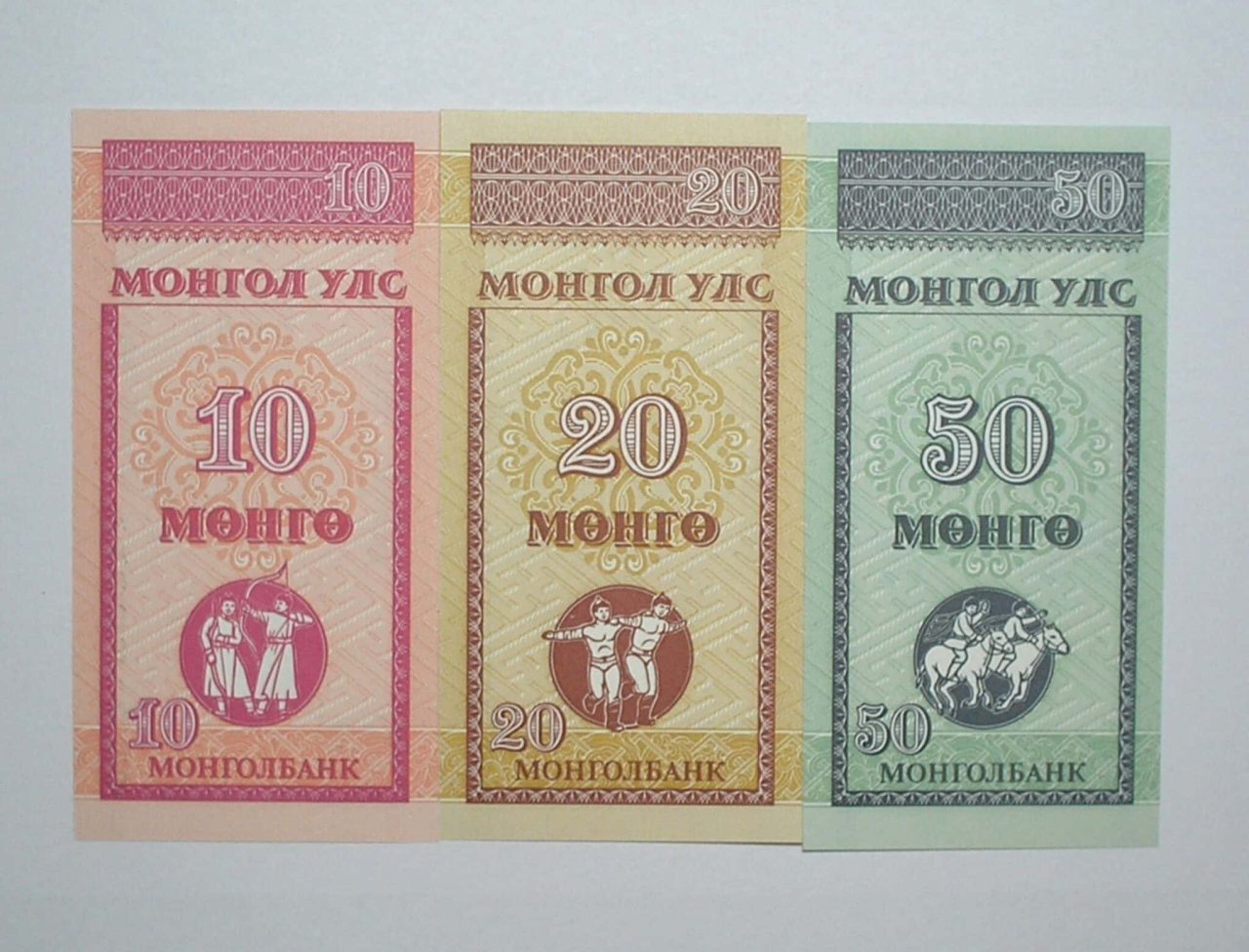 Mongolia / Cédula Estrangeira / 10 - 20 - 50 Mongo - 1993 / Série Olímpica / Flor de Estampa