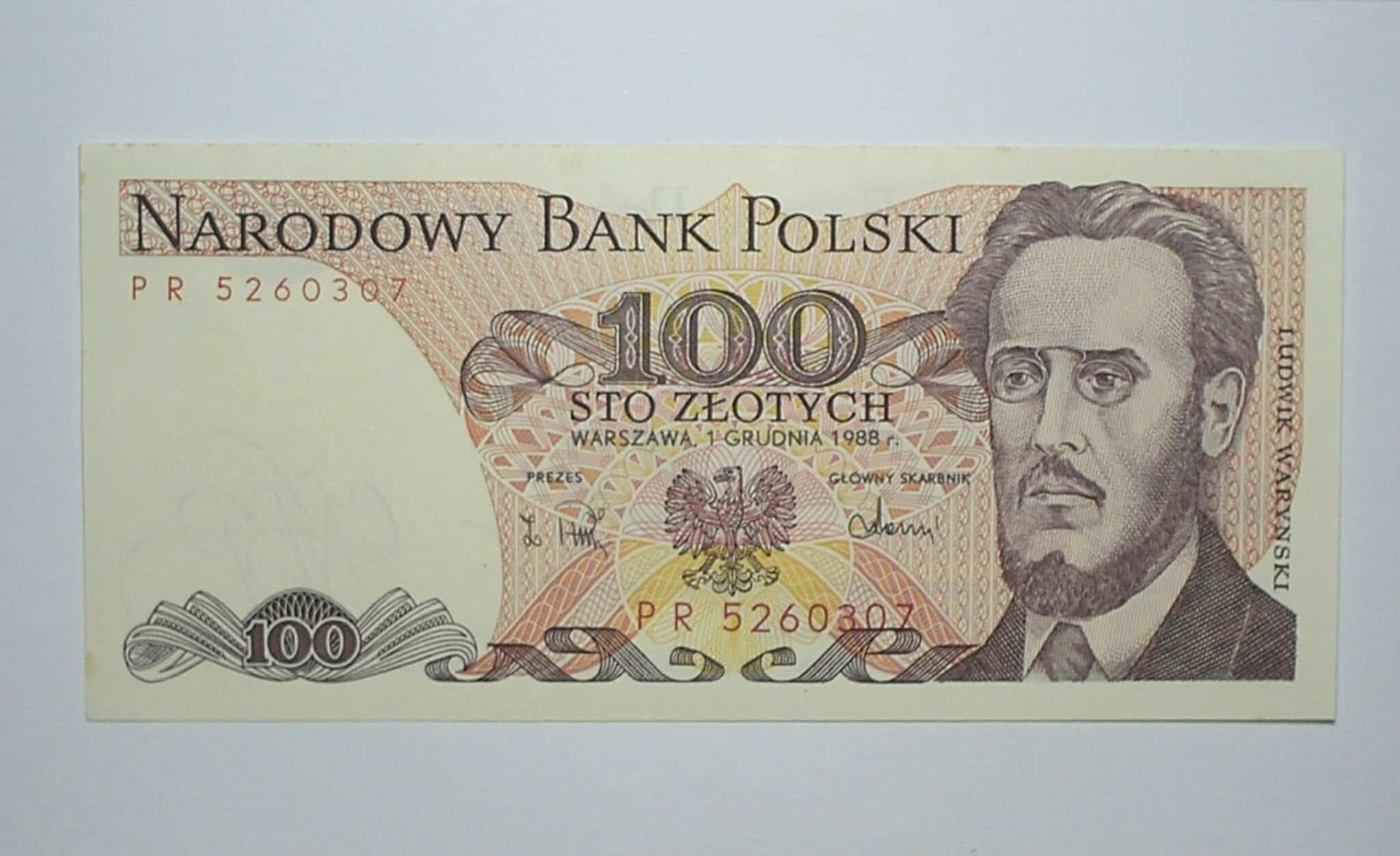 | Casa do Colecionador Polonia / Cédula Estrangeira / 100 Zlotych - 1988 / Orgão Proletariado / Ludwik Warinsky. / Flor de Estampa