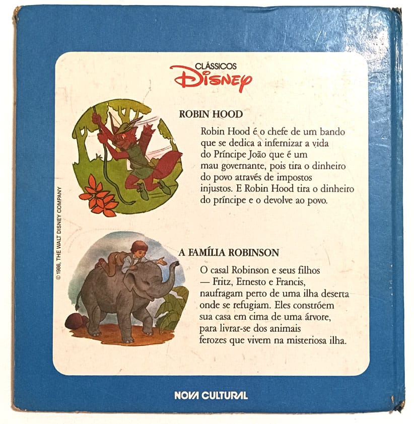 | Casa do Colecionador Robin Hood mais A Família Robinson. Clássicos Disney. Nova Cultural-1986