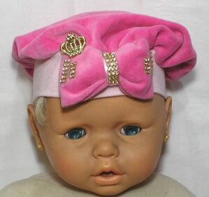 Touca Infantil Menina de 3 meses até 1 ano, Plush tipo aveludado com decoração frontal