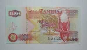 Zambia / Cédula Estrangeira / 50 Kwacha - 1992 / Impressa por Thomas de la Rue & company, Limited / Flor de Estampa