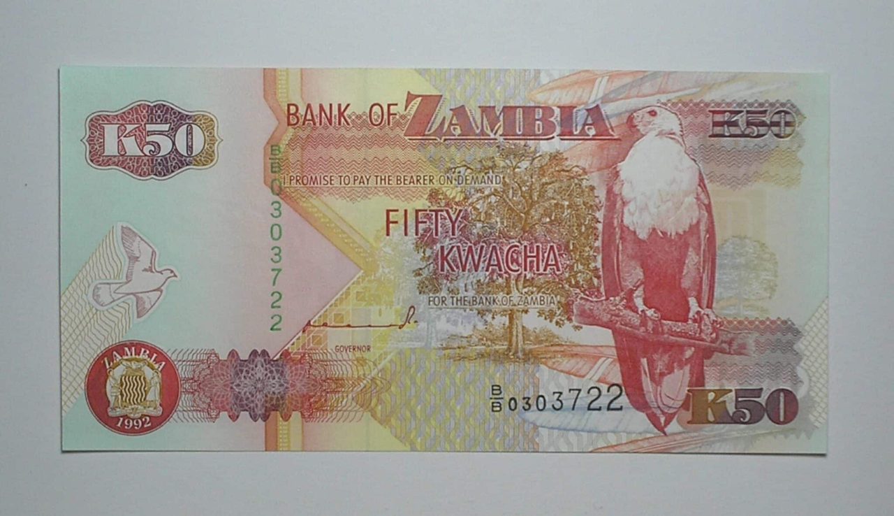 | Casa do Colecionador Zambia / Cédula Estrangeira / 50 Kwacha - 1992 / Impressa por Thomas de la Rue & company, Limited / Flor de Estampa