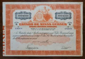 Apólice – Estado de Minas Gerais – Dívida Interna Fundada – Série B – 200 mil réis – 1936 - Nº 1742679 [JMC]