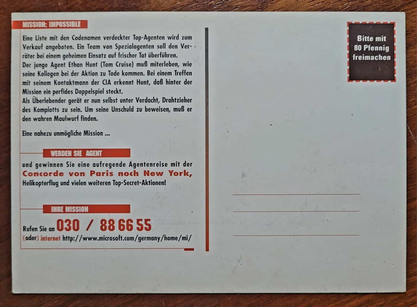 | Casa do Colecionador Cartão Postal Estrangeiro - Alemanha - Tom Cruise - Filme Missão Impossível