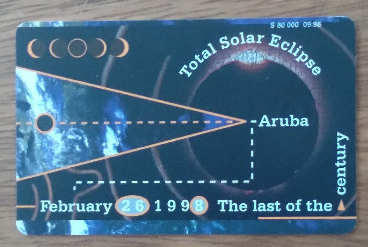 | Casa do Colecionador Cartão telefone Aruba Setar chip 1998. Eclipse solar total.