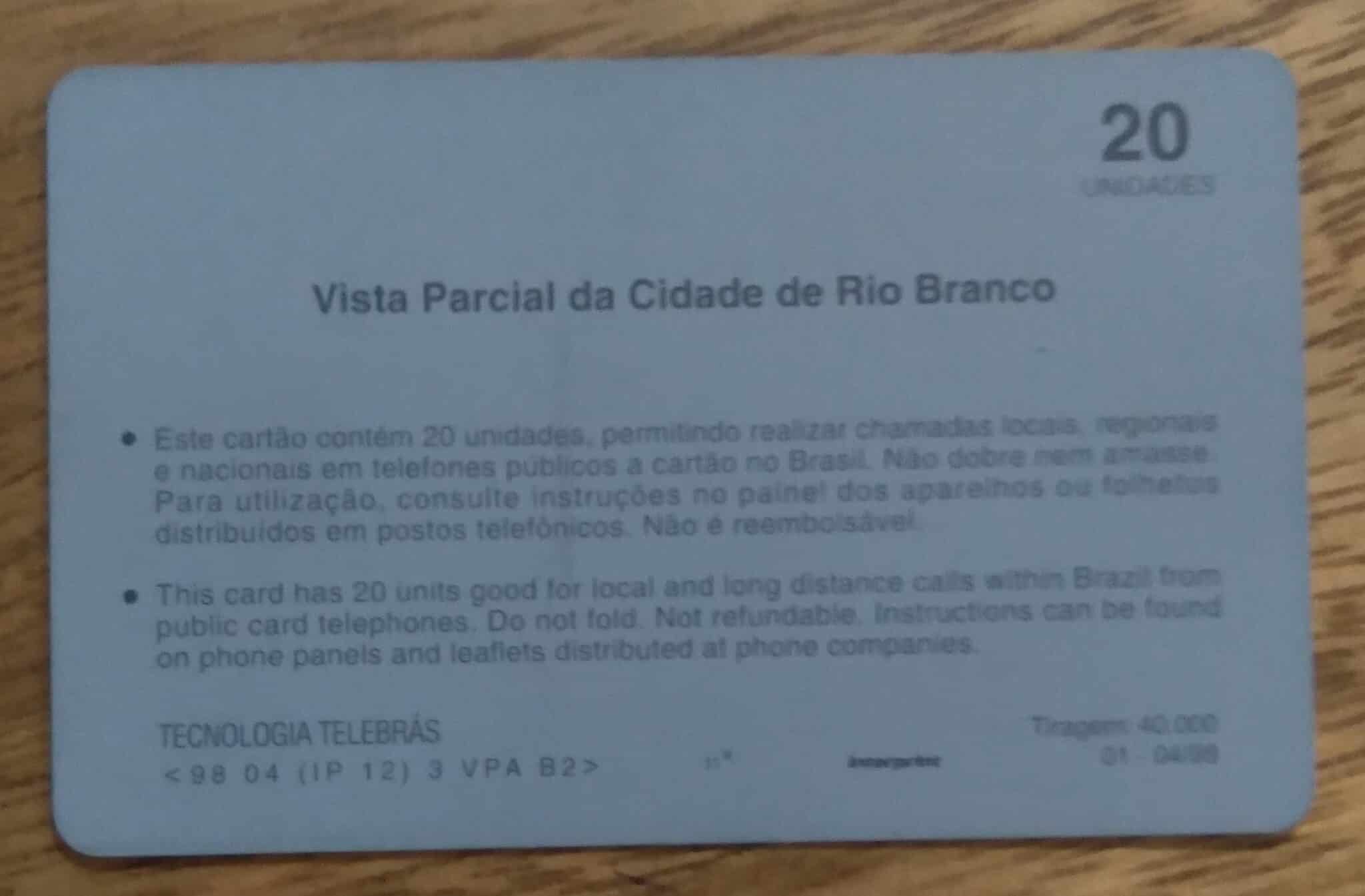 | Casa do Colecionador Cartão telefone Brasil Sistema Telebras Acre. Vista parcial Rio Branco.
