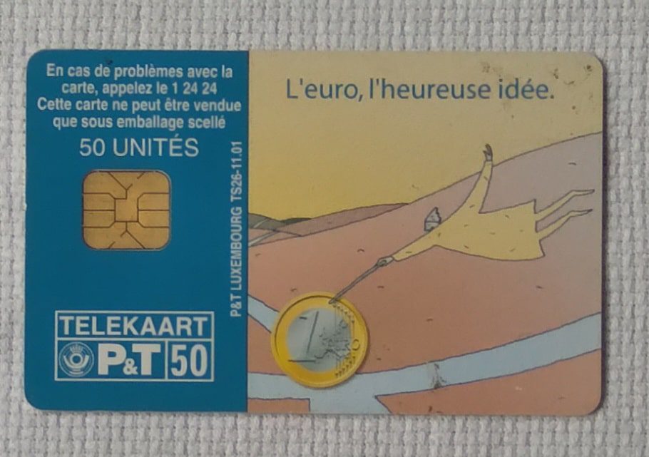 | Casa do Colecionador Cartão telefone Luxemburgo P&T chip 2001. O Euro Europa desenho.