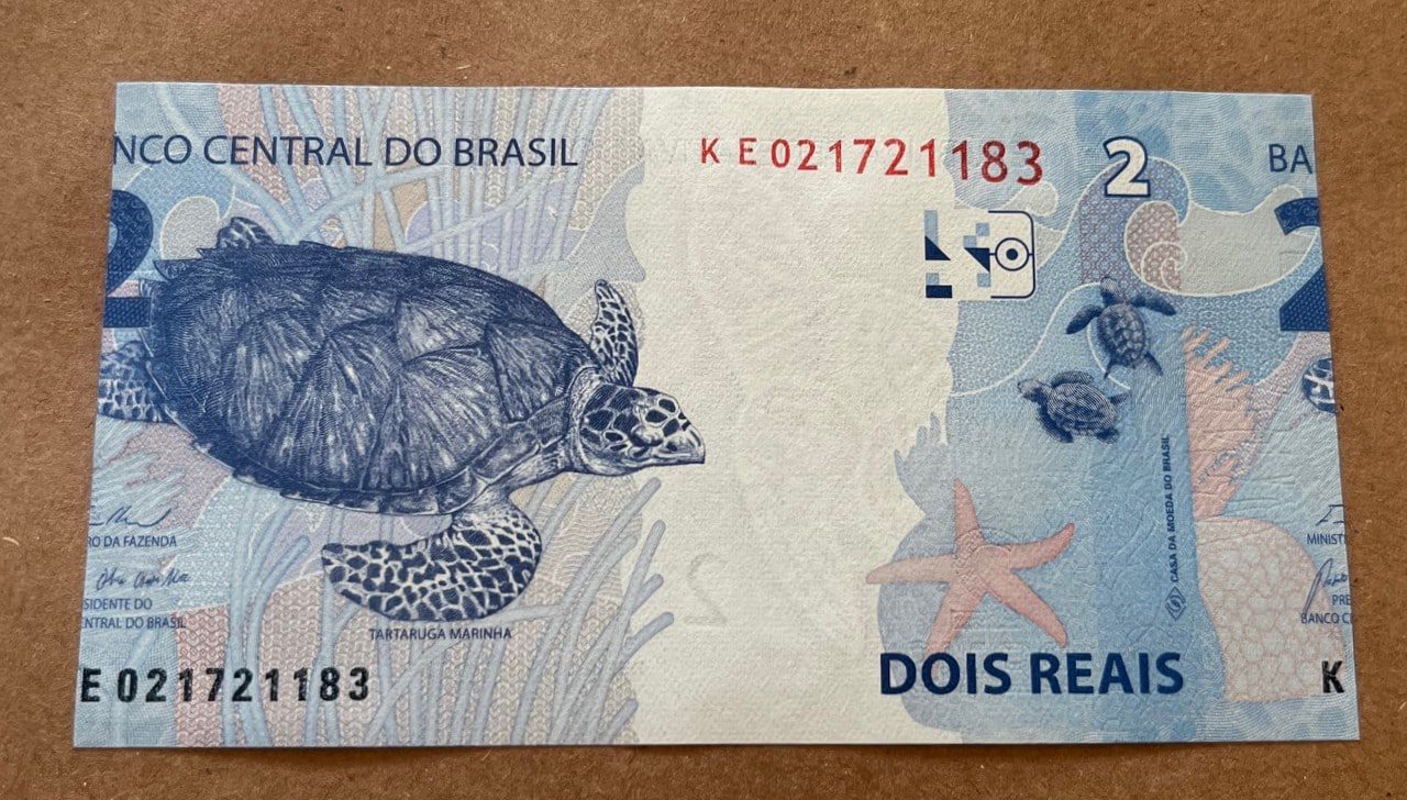 | Casa do Colecionador Cédula de 2 Reais Flor de Estampa com Erro de Corte. Nota de Coleção Escassa