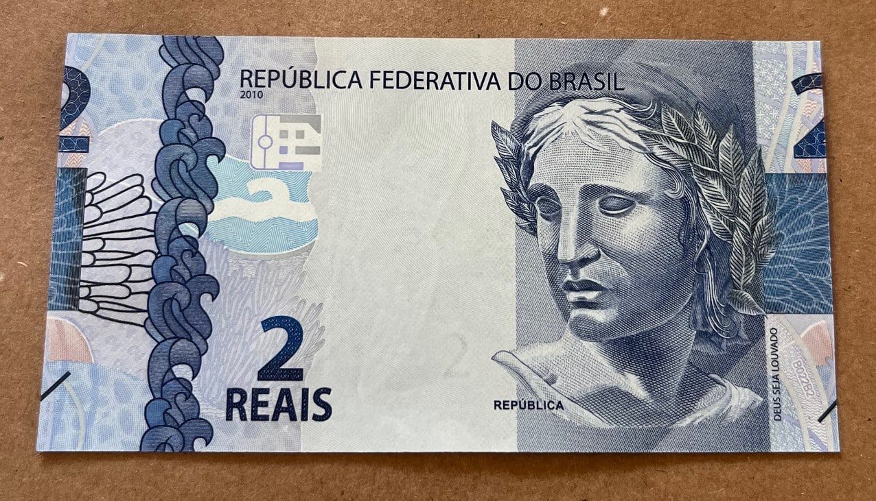 | Casa do Colecionador Cédula de 2 Reais Flor de Estampa com Erro de Corte. Nota de Coleção Escassa