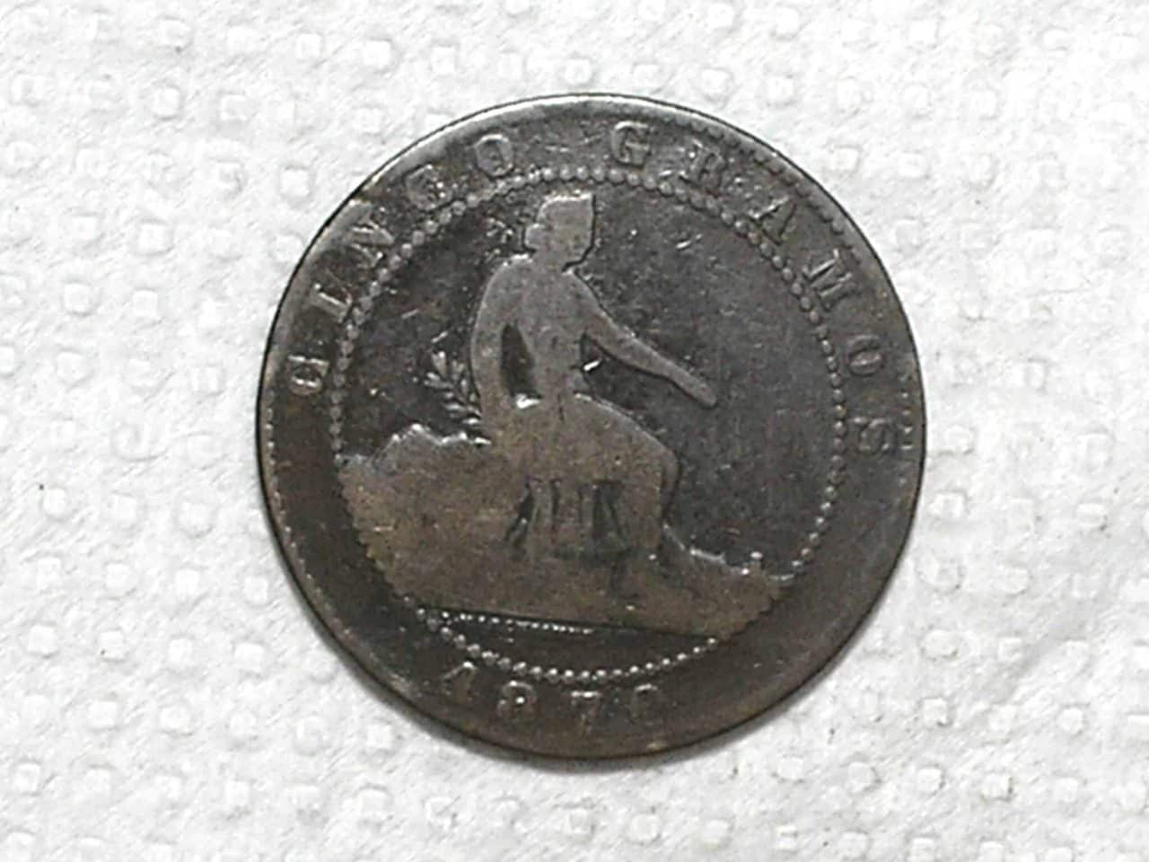 | Casa do Colecionador Espanha) 5 Centimos - 1870 / Barcelona mint - 8 pointed star / Bronze / box53