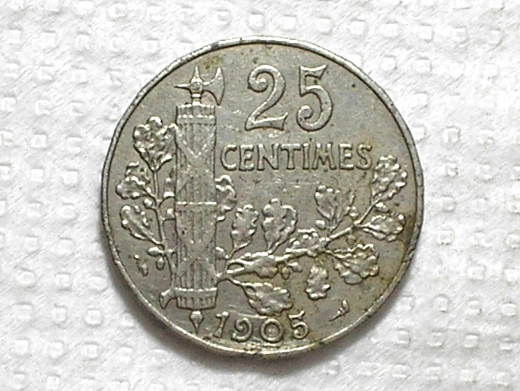 | Casa do Colecionador França) 25 Centimes - 1905 / 7g - 24mm / Ni / box53