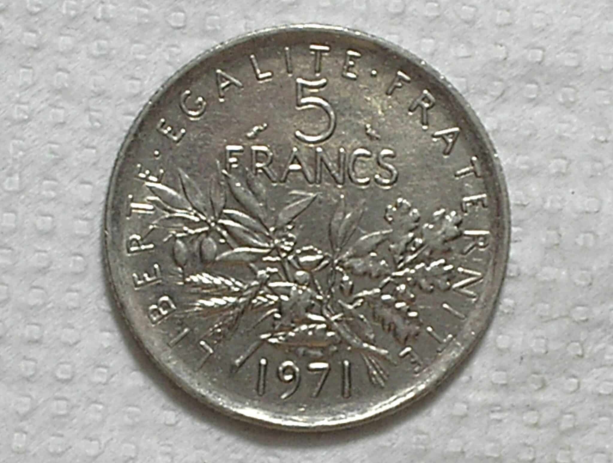 | Casa do Colecionador França) 5 Francs - 1971 / 10g - 29mm / Ni-Clad/St / S/Fc /