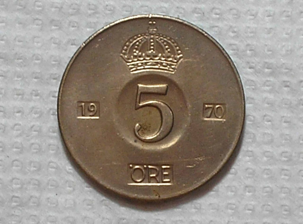 | Casa do Colecionador Suécia) 5 Ore - 1970 / 8g - 27mm / Bronze / box54