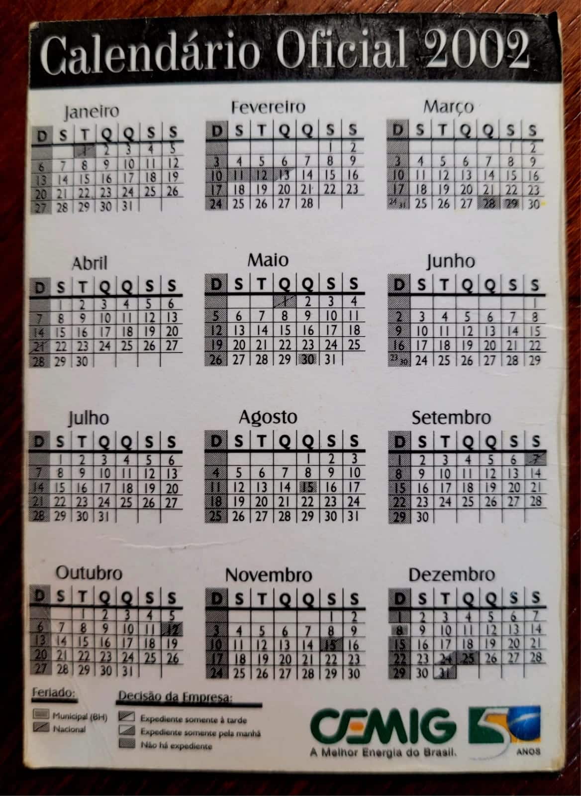 | Casa do Colecionador Calendário de Bolso (Tema Propaganda) Cemig - Ano 2002