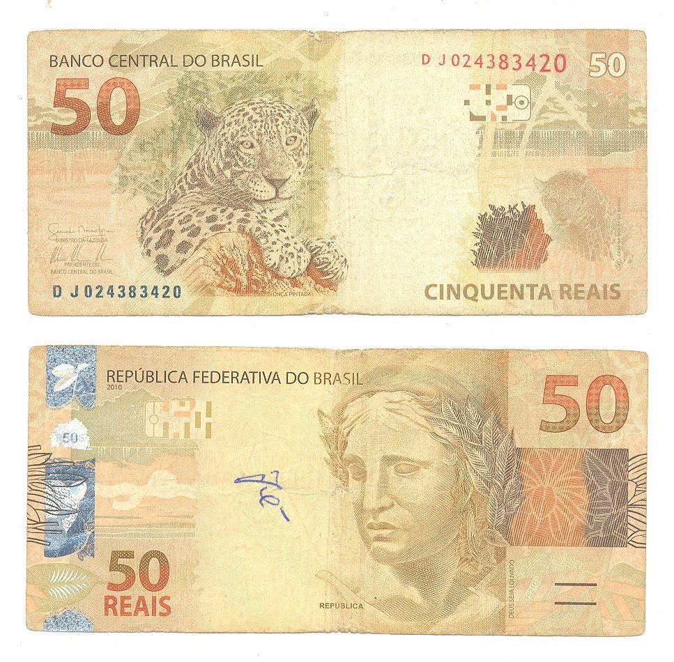 | Casa do Colecionador CÉDULA 50 REAIS VARIANTE NUMERAÇÃO RADAR DJ024383420 CIRCULADA .