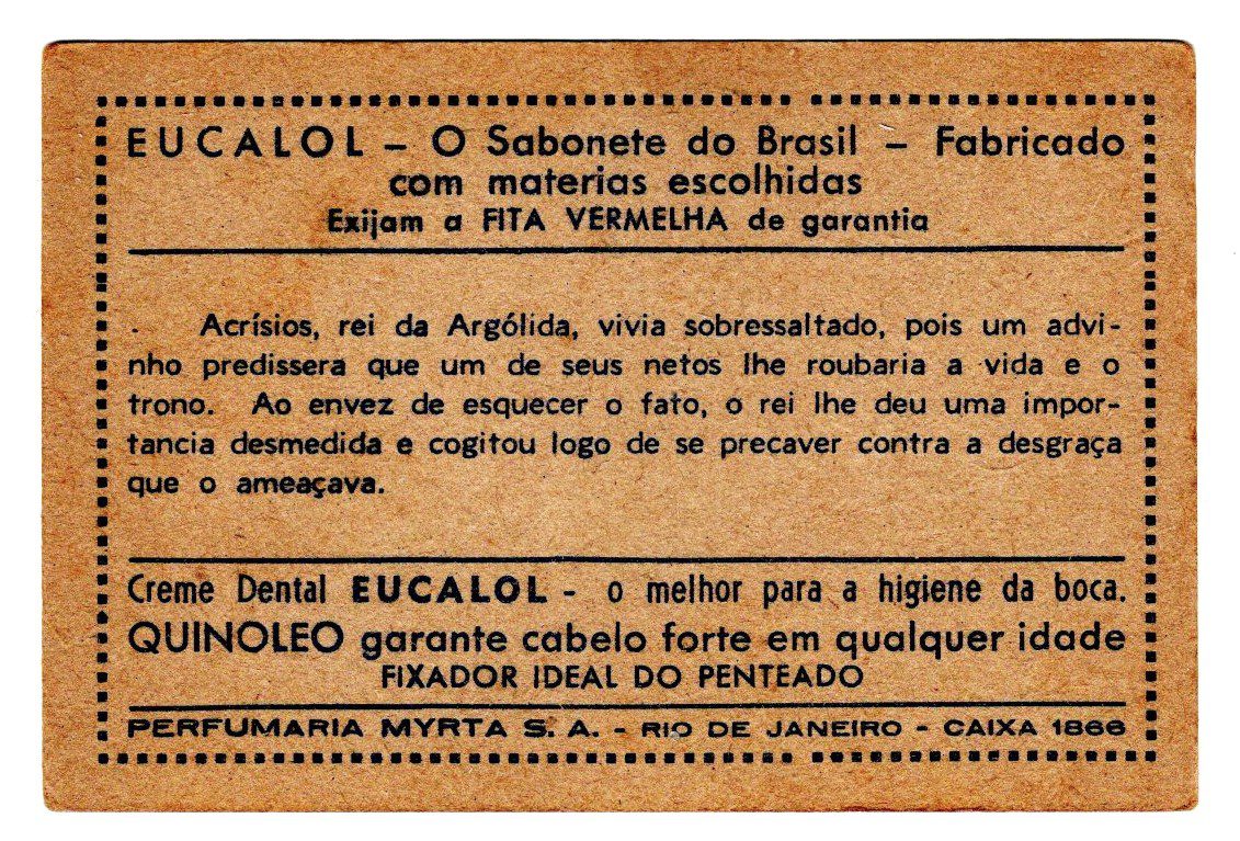 | Casa do Colecionador Estampas Eucalol Lendas da Antiguidade - Perseu - Serie 206 - Estampa 1