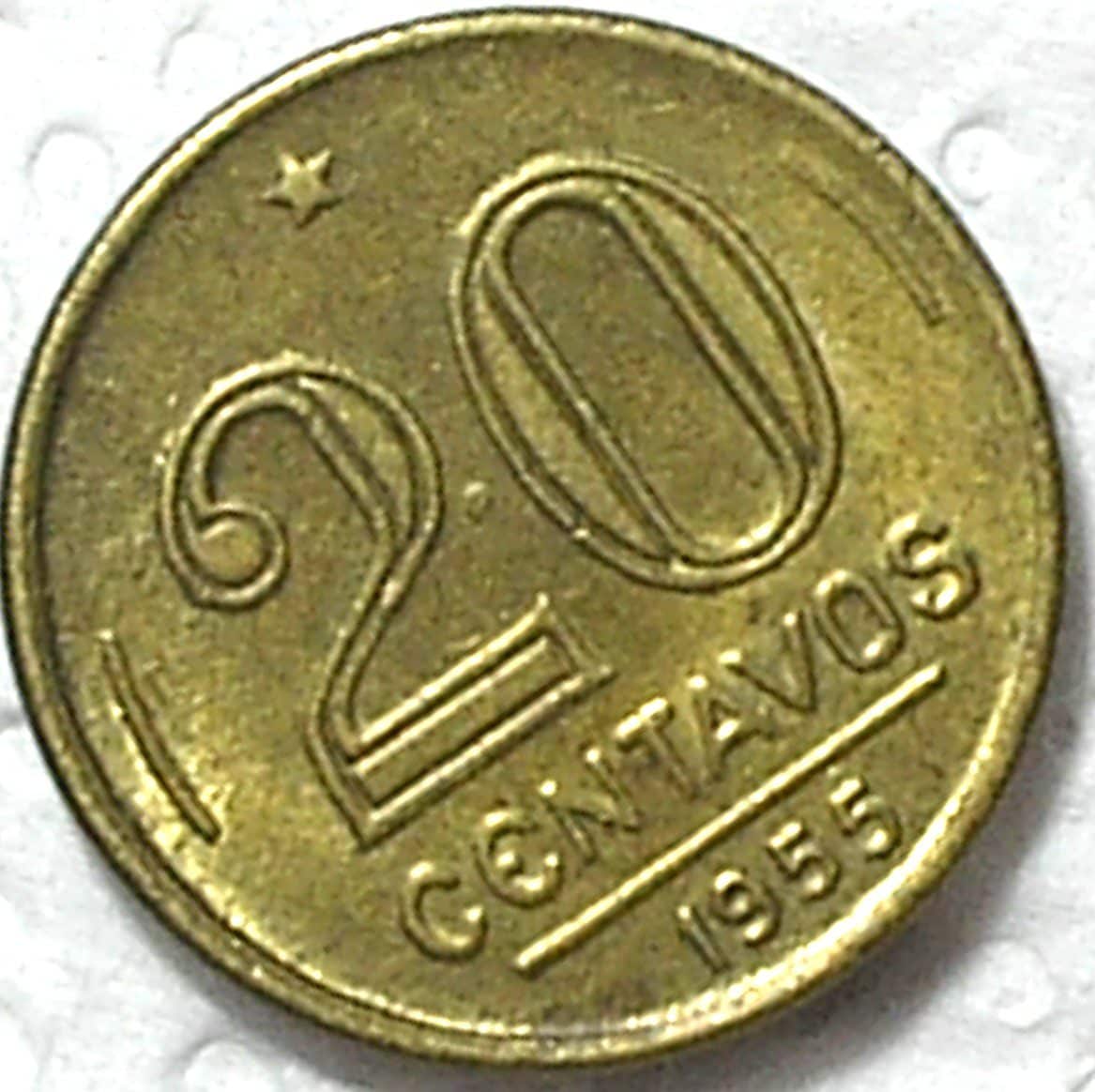 | Casa do Colecionador : 20 Centavos - 1955 / Ponto entre 20 / Escassa / Sob / cod.300