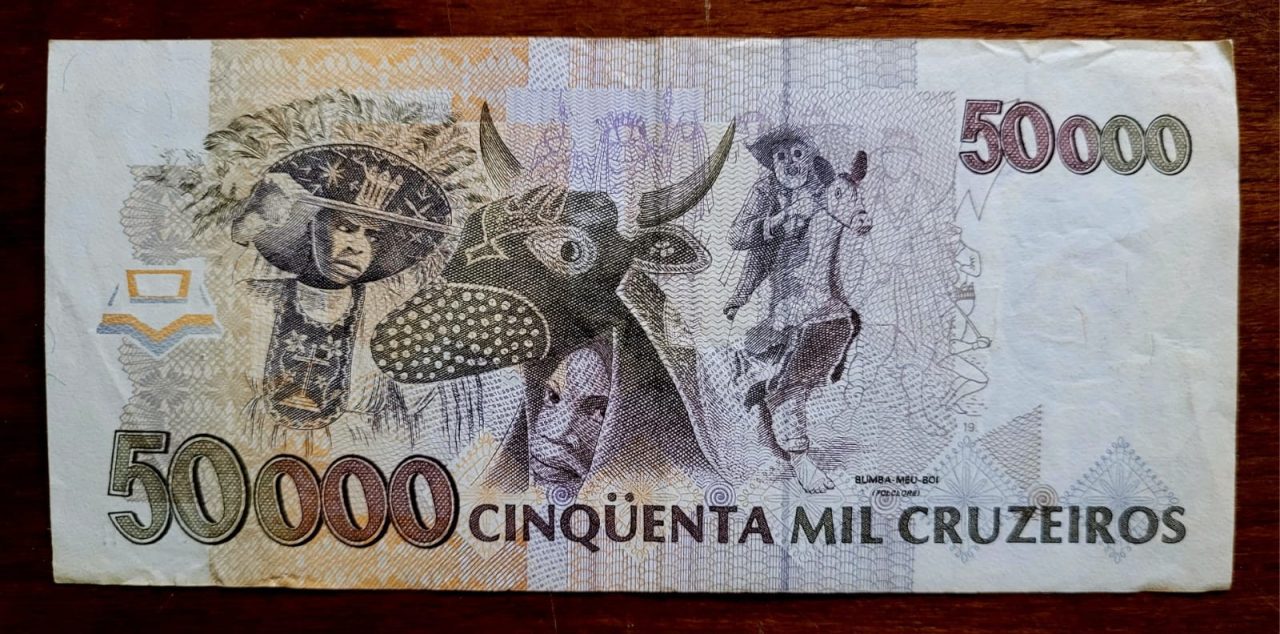 | Casa do Colecionador 50.000 (Cinquenta Mil Cruzeiros) com Carimbo de 50 Cruzeiros Reais - Cédula C234 MBC (Ano 1993)