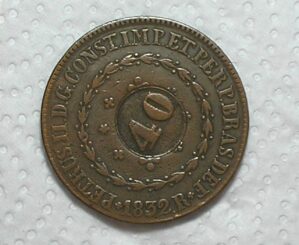 80 Réis - 1832-Rio / 20 Tulipas / Carimbo 40 / Florões Oblíquos / Ramos esq. com 12 frutos / cobre / Mbc/Sob / cod.300