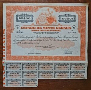 Apólice – Estado de Minas Gerais – Dívida Interna Fundada – Série B – 200 mil réis – 1936 - Nº 1507060 [CG]