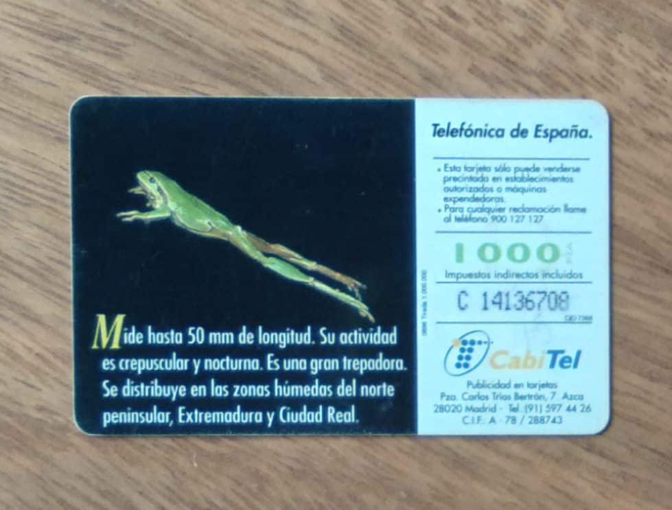 | Casa do Colecionador Cartão telefone Espanha Telefônica 1996. Fauna Iberica rã de San Antônio pequena.