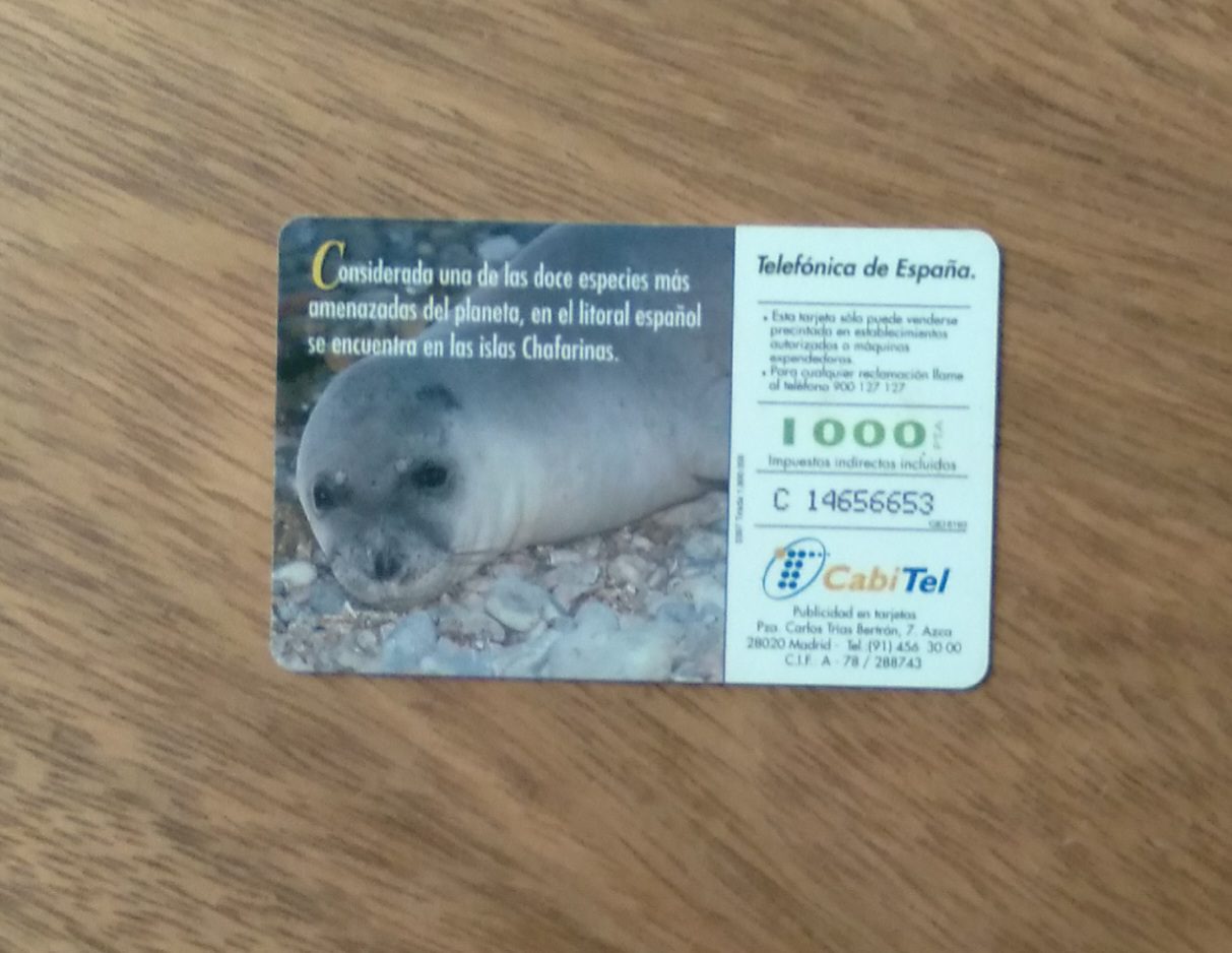 | Casa do Colecionador Cartão telefone Espanha Telefônica 1997. Fauna Iberica Foca monge.