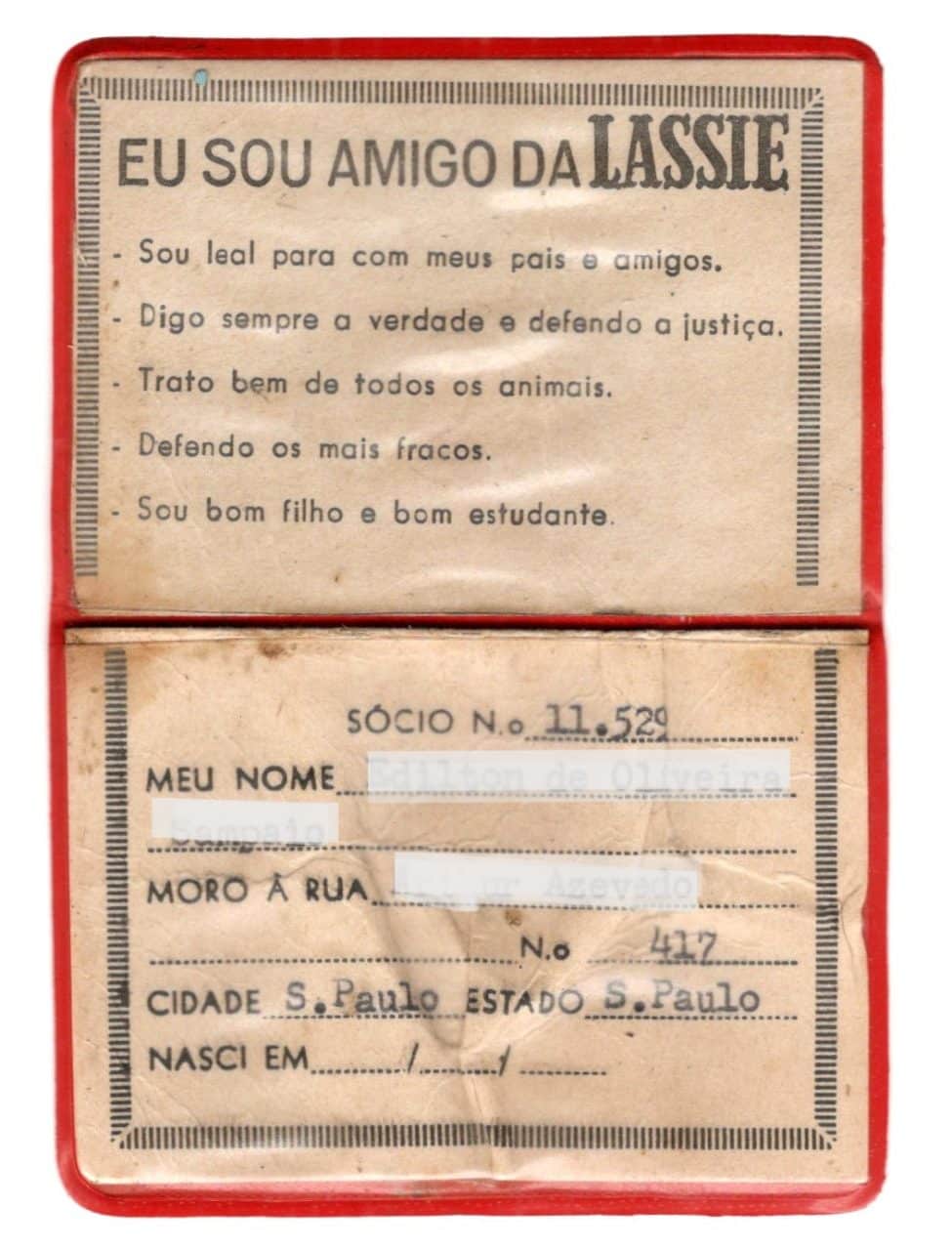 | Casa do Colecionador Carteira de Socio - Clube dos Amigos da Lassie - Kolynos - Anos 60