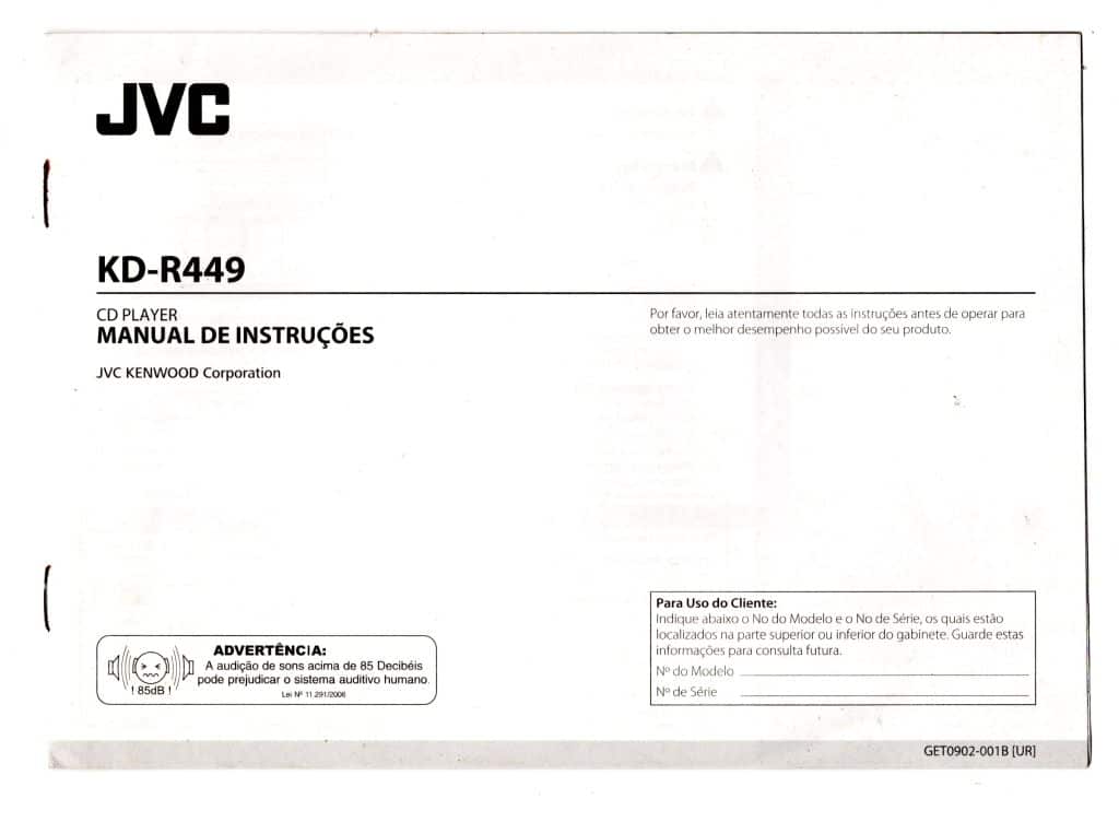 | Casa do Colecionador Manual de Instruções - CD Player JVC KD-R449