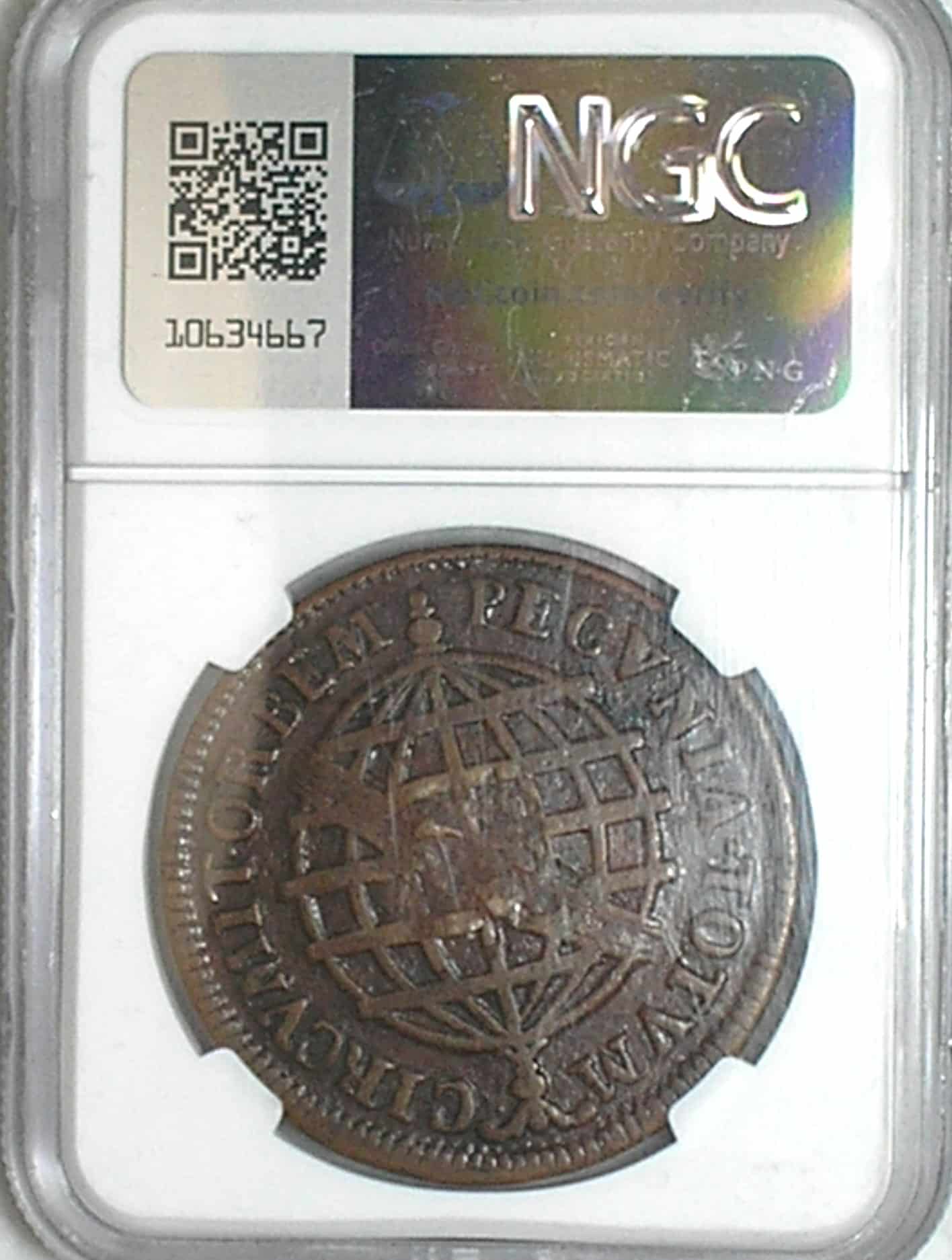 | Casa do Colecionador Xl Reis 1753 46 Perolas Data Floroes Verticais Escudete Colonia De Iosephus I Cobre Soberba Au Weak Graduada Pela Ngc Rara Nesse Estado Cod300 6